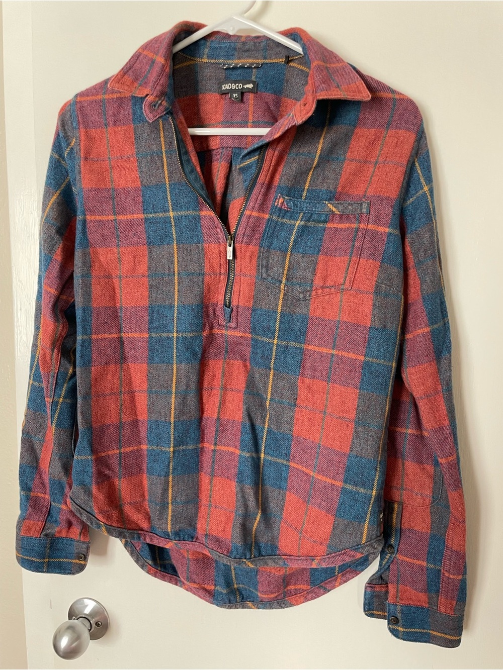 Toad&Co Plaid Half-Zip Pullover - Red & Blue